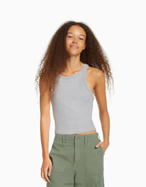 grau Bershka unisex Geripptes Tanktop H00J3851