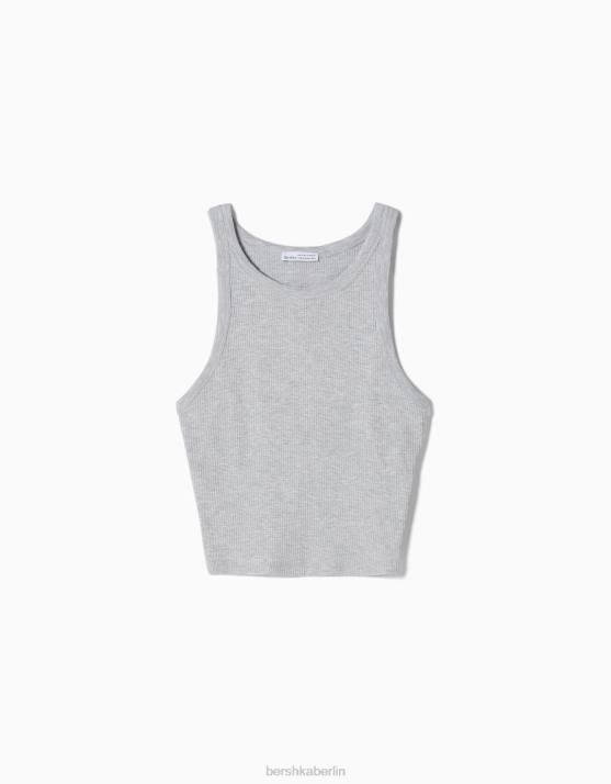 grau Bershka unisex Geripptes Tanktop H00J3851