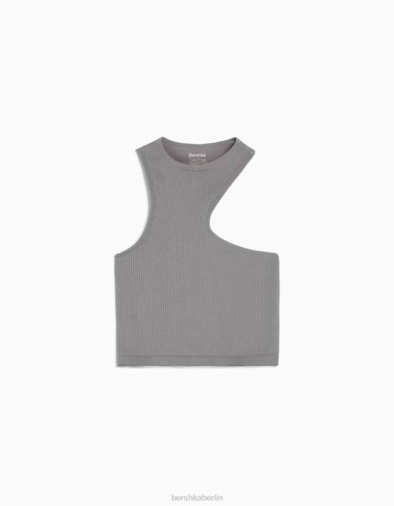 grau Bershka unisex ärmelloses, nahtloses, asymmetrisches Oberteil H00J3843
