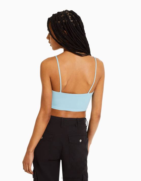 hellblau Bershka unisex Crop-Top mit Trägern H00J3762