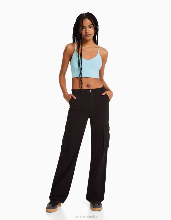 hellblau Bershka unisex Crop-Top mit Trägern H00J3762