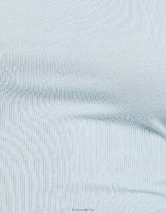 hellblau Bershka unisex Geripptes Kurzarm-T-Shirt H00J3716