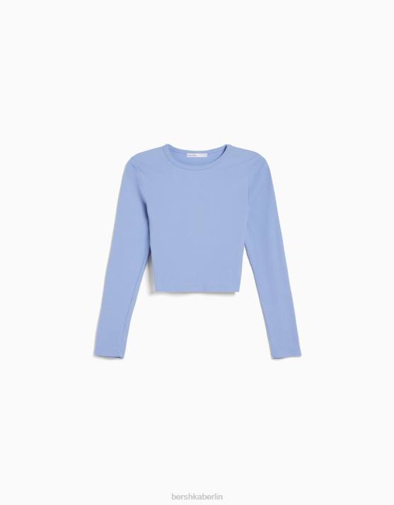 hellblau Bershka unisex Geripptes Langarm-T-Shirt H00J3861