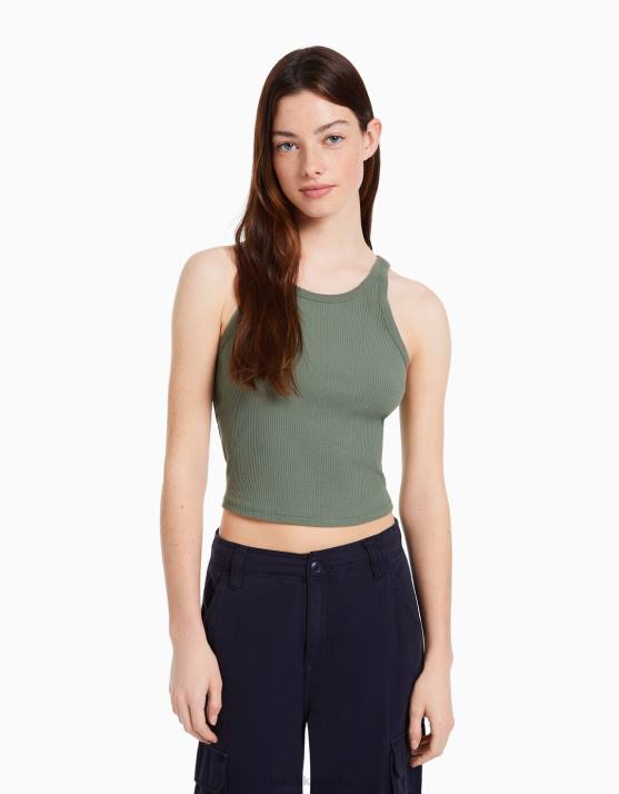 khaki Bershka unisex Geripptes Tanktop H00J3853