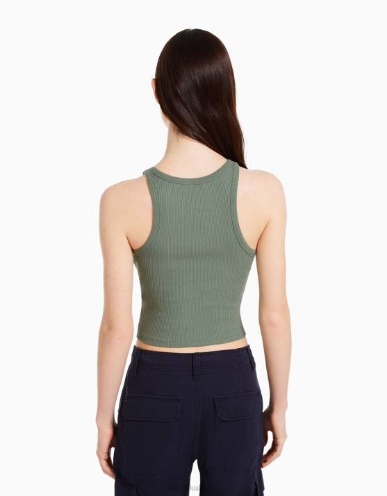 khaki Bershka unisex Geripptes Tanktop H00J3853