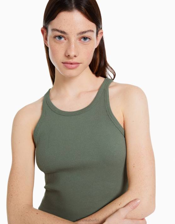 khaki Bershka unisex Geripptes Tanktop H00J3853