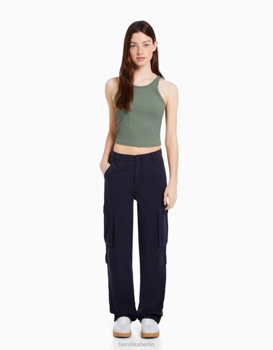 khaki Bershka unisex Geripptes Tanktop H00J3853