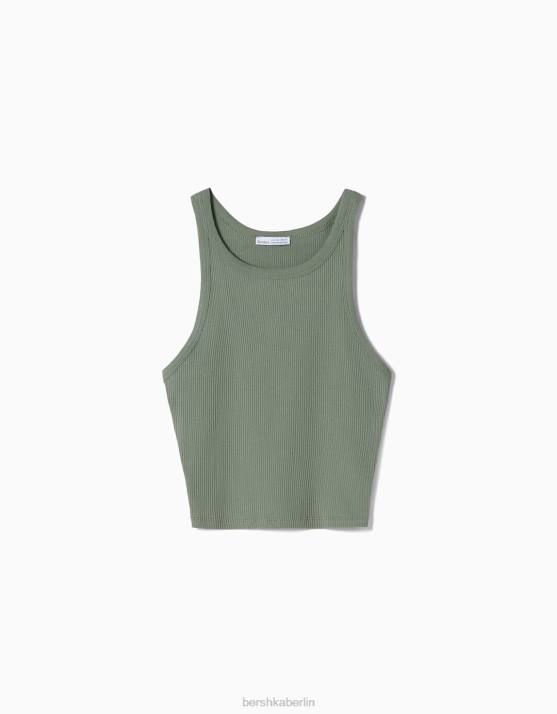 khaki Bershka unisex Geripptes Tanktop H00J3853