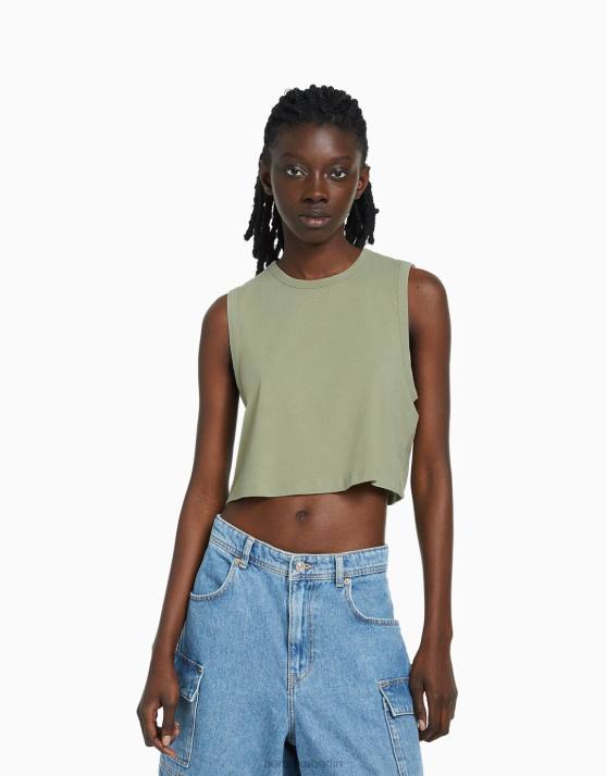 khaki Bershka unisex Muskelshirt H00J3778