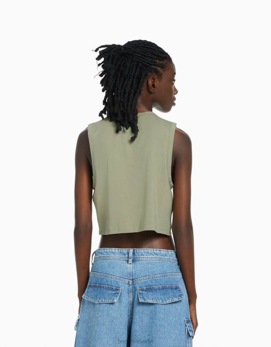 khaki Bershka unisex Muskelshirt H00J3778