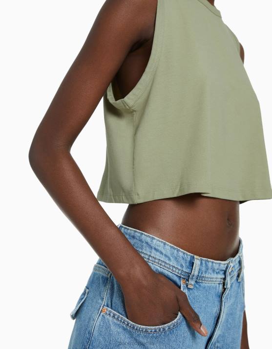 khaki Bershka unisex Muskelshirt H00J3778