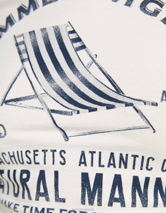 nicht-gerade weiss Bershka unisex Bedrucktes, geripptes Kurzarm-T-Shirt H00J3810