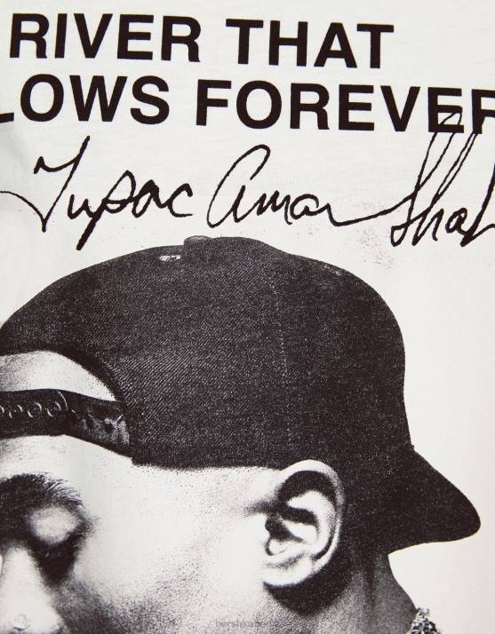 nicht-gerade weiss Bershka unisex Kurzarm-T-Shirt mit Tupac-Print H00J3767