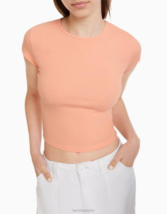 orange Bershka unisex Geripptes Kurzarm-T-Shirt H00J3747