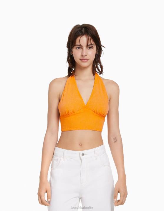 orange Bershka unisex Rustikales Crop-Top aus Leinenmischung H00J3772