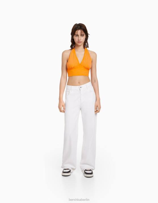 orange Bershka unisex Rustikales Crop-Top aus Leinenmischung H00J3772