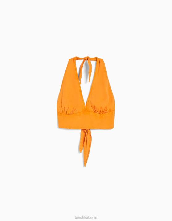 orange Bershka unisex Rustikales Crop-Top aus Leinenmischung H00J3772
