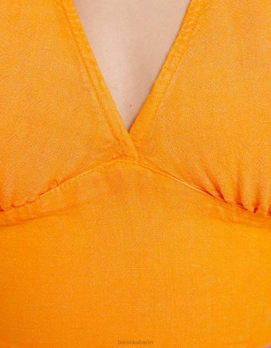 orange Bershka unisex Rustikales Crop-Top aus Leinenmischung H00J3772