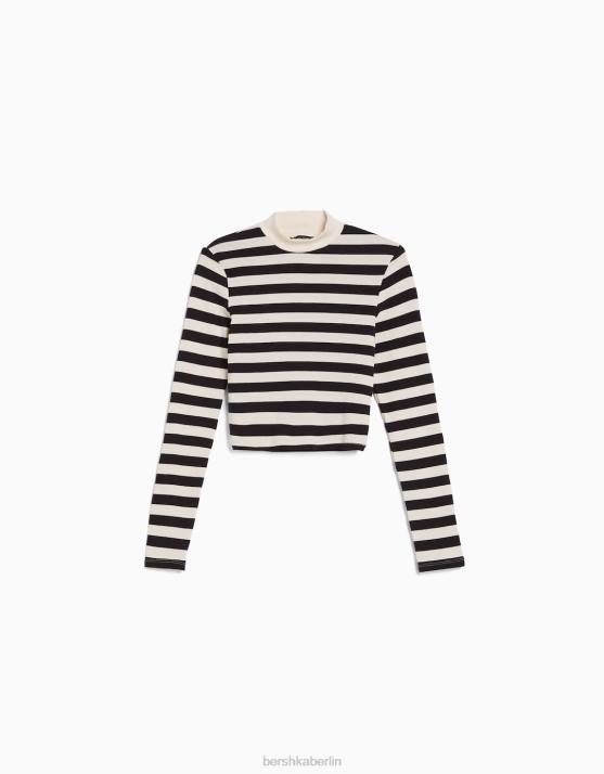 weiß schwarz Bershka unisex Hochgeschlossenes, langärmliges T-Shirt H00J3820