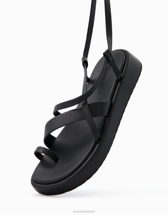 Schwarz Bershka unisex Flache Mini-Plateausandalen mit Knöchelriemen H00J4171