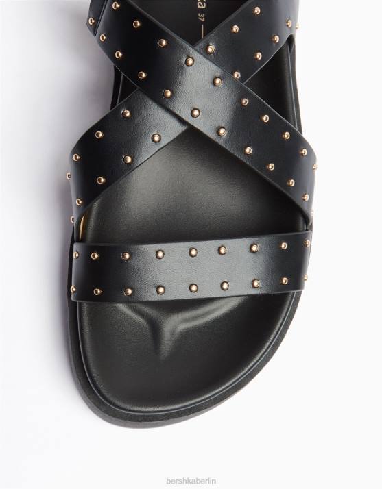 Schwarz Bershka unisex Flache Plateausandalen mit Nieten H00J4169