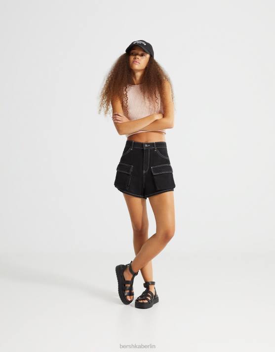 Schwarz Bershka unisex flache Käfigsandalen H00J4168