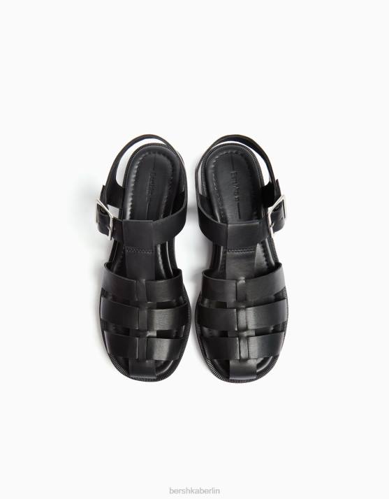 Schwarz Bershka unisex flache Käfigsandalen H00J4170
