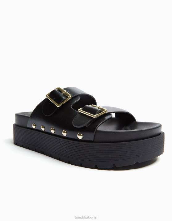 Schwarz Bershka unisex flache Plateausandalen mit Schnallen H00J4191