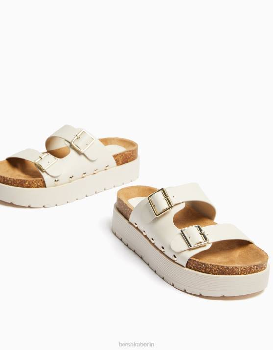 naturfarben Bershka unisex flache Plateausandalen mit Schnallen H00J4192