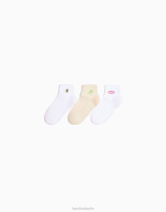 Beige Bershka unisex Packung mit 3 Paar bestickten Socken H00J4235