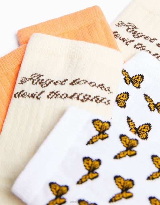 Creme Bershka unisex Set mit 3 bedruckten Socken H00J4200