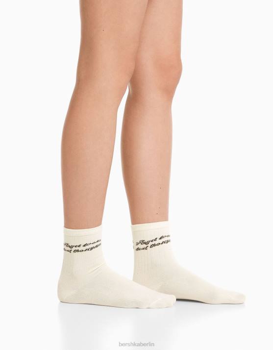 Creme Bershka unisex Set mit 3 bedruckten Socken H00J4200