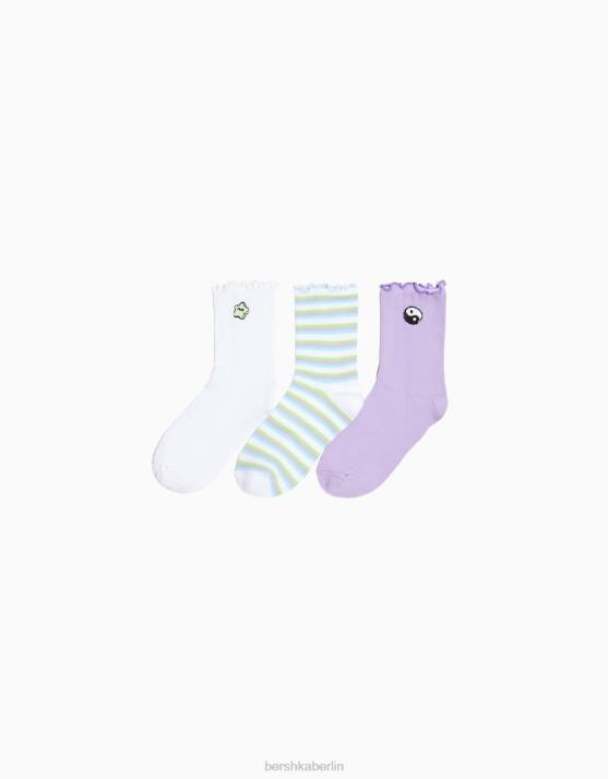 Grün Bershka unisex Packung mit 3 Paar bestickten Socken H00J4229