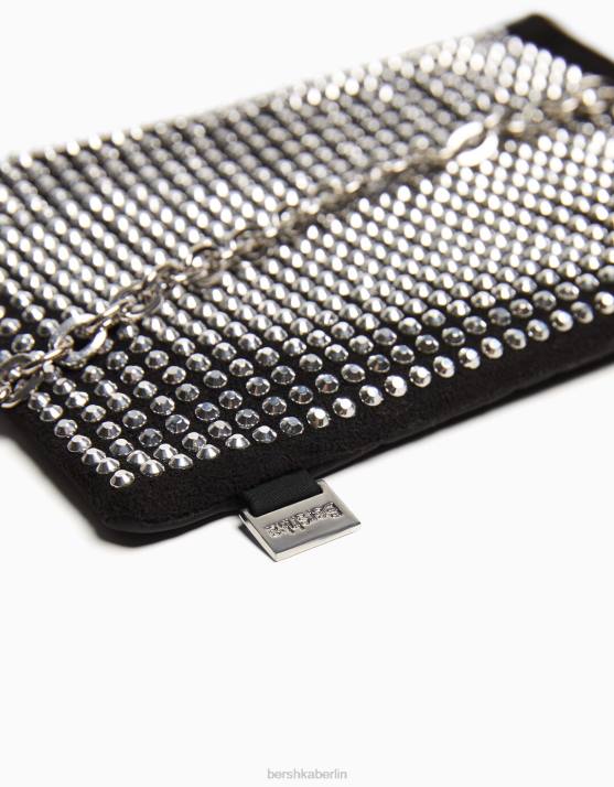 Schwarz Bershka unisex Handytasche mit Nieten und Kette H00J4202