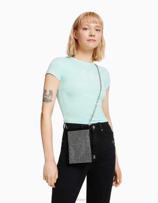 Schwarz Bershka unisex Handytasche mit Nieten und Kette H00J4202