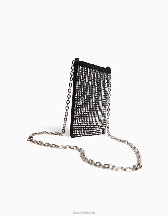 Schwarz Bershka unisex Handytasche mit Nieten und Kette H00J4202