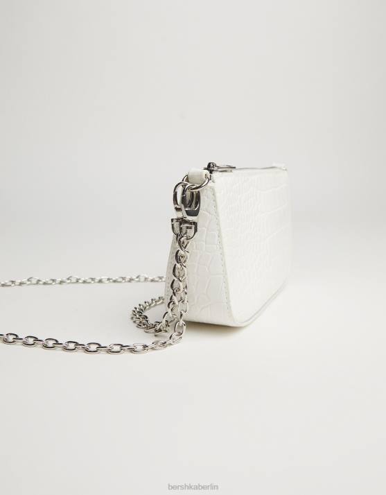 Weiss Bershka unisex Tasche in Kroko-Optik mit Kettendetail H00J4203