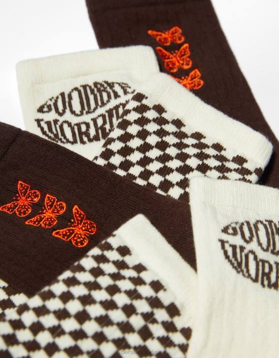 braun Bershka unisex 3er-Pack Retro-Socken H00J4230