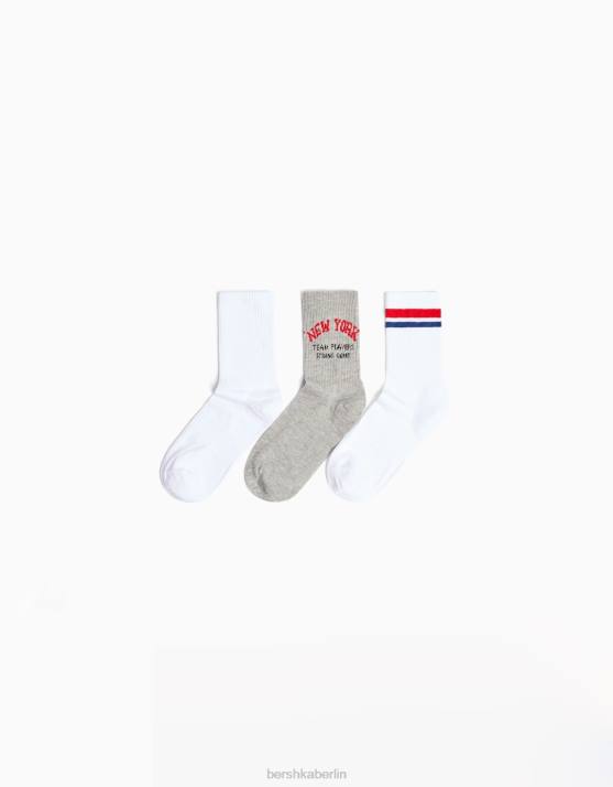grau Bershka unisex Set mit 3 College-Socken H00J4199