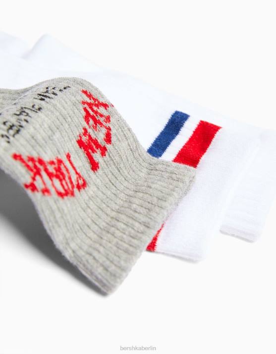 grau Bershka unisex Set mit 3 College-Socken H00J4199